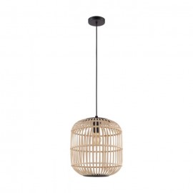 Eglo-BORDESLEY Pendant Light-combination of cane & black metalware-Small & Large Black/Wood